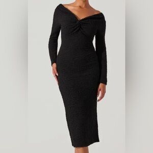 astr the label textured knot front off the shoulder midi dress xsblack